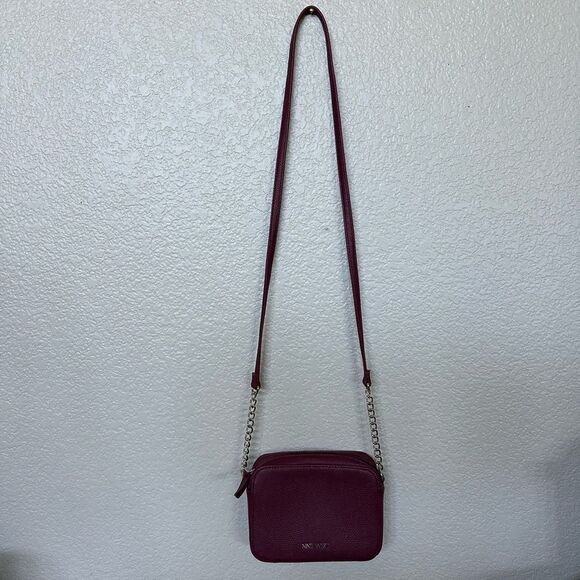 Nine West Maroon Red Silver Chain Crossbody Purse Bag - Picture 5 of 6